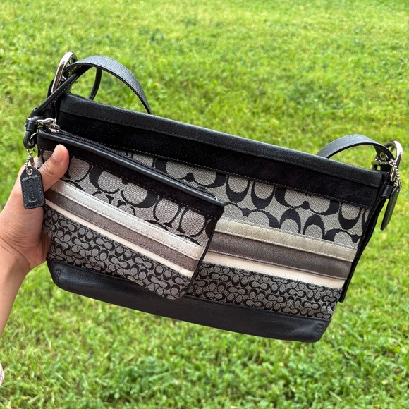 Coach Handbags - Coach East/West Patchwork Striped Shoulder Bag & Wristlet Set
